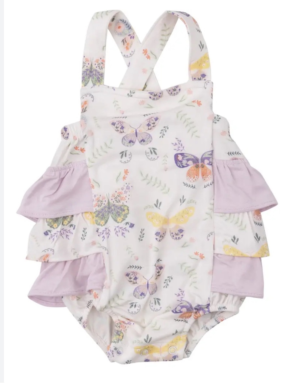 Angel Dear Butterfly Romper Bubble with Skirt Size 0-3 Month Lilac Purple Floral